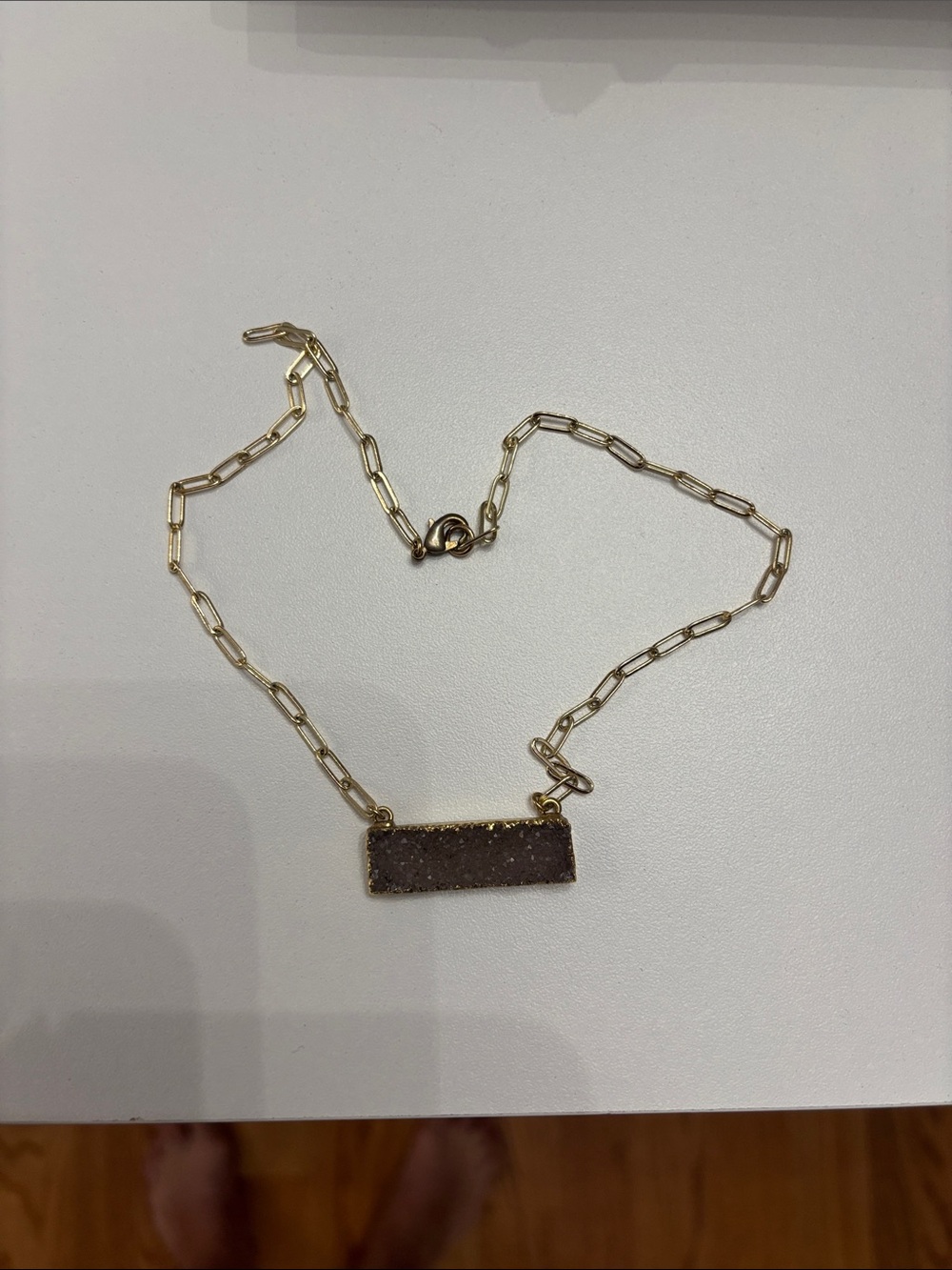 Gold Chain Necklace with Brown Druzy Bar Pendant